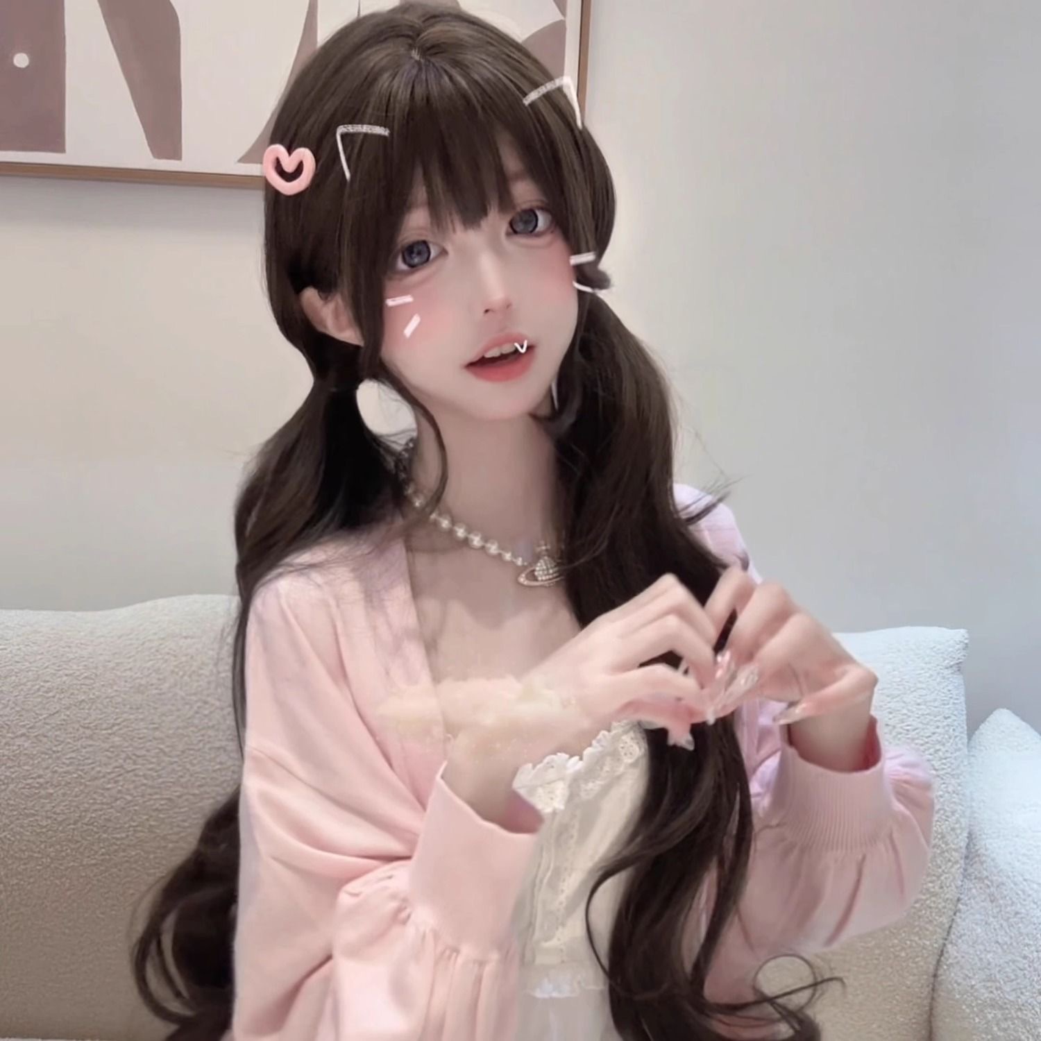 Anime Cosplay Girl Photo - شعر مستعار صناعي طويل مموج بطول