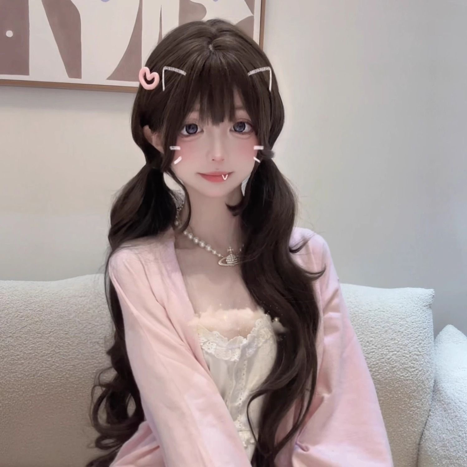 شعر مستعار صناعي طويل مموج بطو - مراجعة Anime Cosplay Girl Photo وسعره