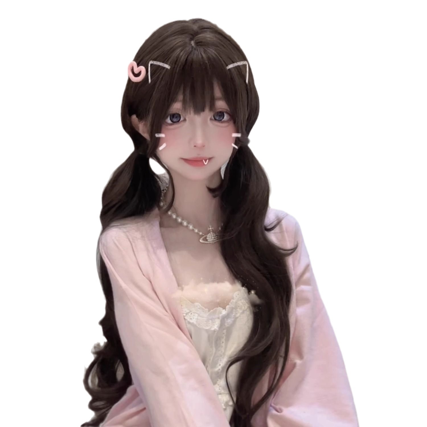 شعر مستعار صناعي طويل مموج بطو - مراجعة Anime Cosplay Girl Photo وسعره